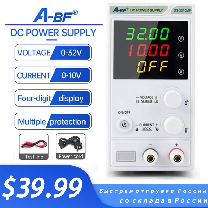 

A-BF Lab DC Power Supply Adjustable 30V/10A/300W Variable Voltage Regulator Stabilizer Switching Laboratory Bench Power Source