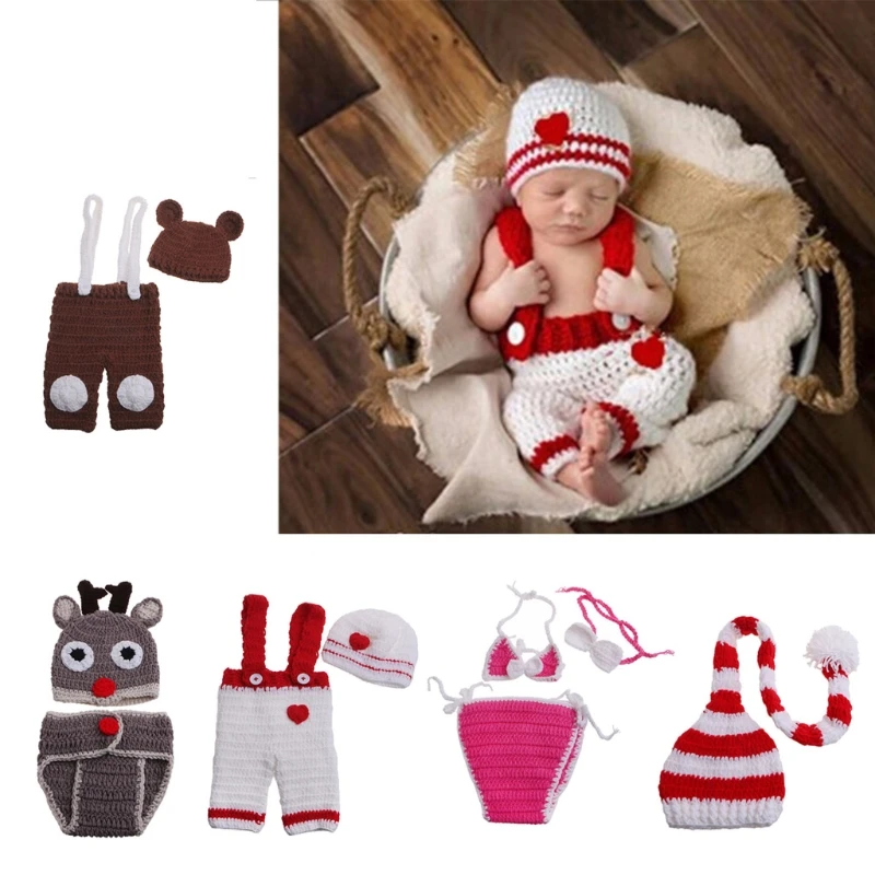 

2/3Pcs Newborn Infant Baby Photography Prop Crochet Knit Hat Diaper Costume Set Handmade Outfits Hat for Baby Shower