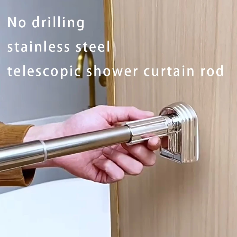 Drying Racks Silvery Adjustable Stainless Steel Shower Curtain Rod No Drill Telescopic Pole for Laundry Room Bathroom