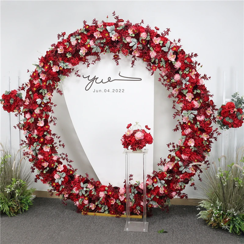 

JAROWN Wedding Decoration Artificial Flower Ring Arch Stand Set Christmas Party Decor Outdoor Red Rose Flower Arrangement