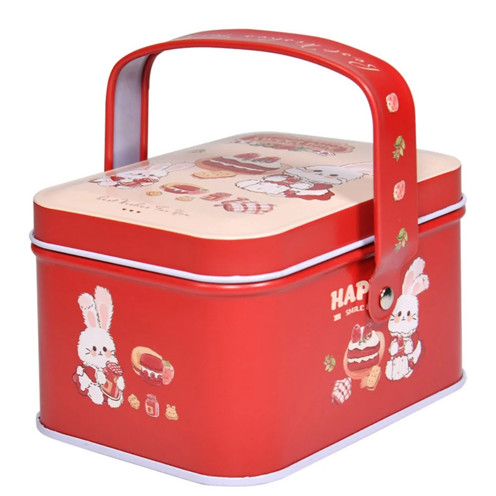 Quadratische Pralinenschachtel mit tragbarem Griff, handbemalte Kaninchen-Blechbox, Keksschmuck, Geschenkverpackung für Hochzeit, Ostern, Party – Detail 9