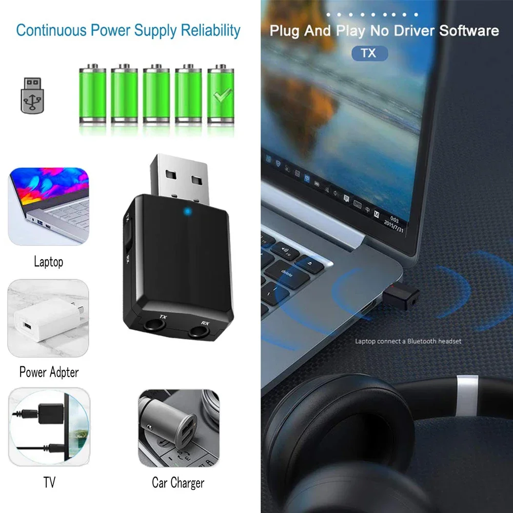 CMAOS USB Bluetooth 5.0 Transmitter Receiver 3 in 1 EDR Adapter Dongle 3.5mm AUX for TV PC Headphones Home Stereo Car HIFI Audio bluetooth adapter,bluetooth audio receiver,bluetooth transceiver adapter,audio adapter,bluetooth aux adaptor,wireless usb adapter