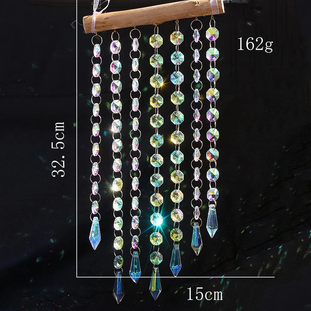Hanging Crystal Prism Suncatcher Illusion Rainbow Maker Glass Icicle Beads Chain Pendant Wind Chimes Window Garden Decoration