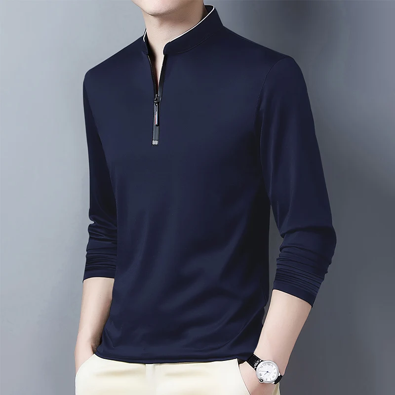 2025, lässiges, modisches, einfarbiges Langarm-Poloshirt für Herren, Stehkragen, vielseitiges, bequemes Oberteil – Detail 20
