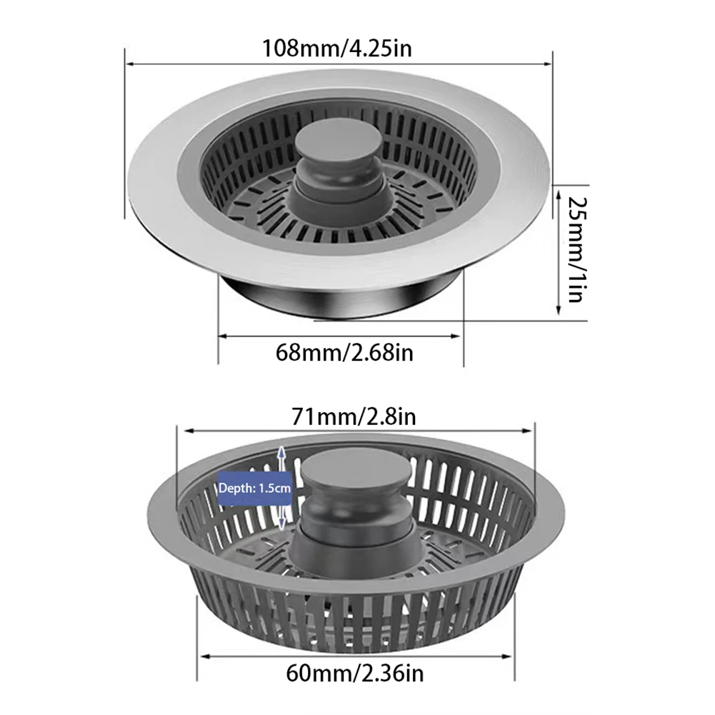 3 in 1 Kitchen Sink Filter Mesh Sewer Strainers Stainless Steel Bathroom Floor Drains Catcher Waste Drain Hole Filter Screen