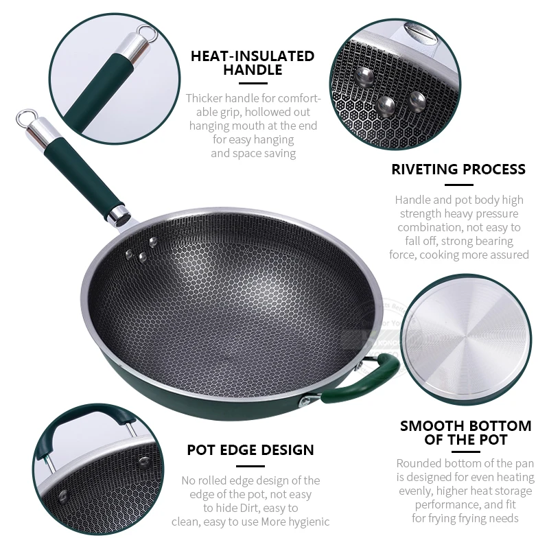 32cm Stainless Steel Nonstick Frying Pan Honeycomb Stainless Skillet Wok