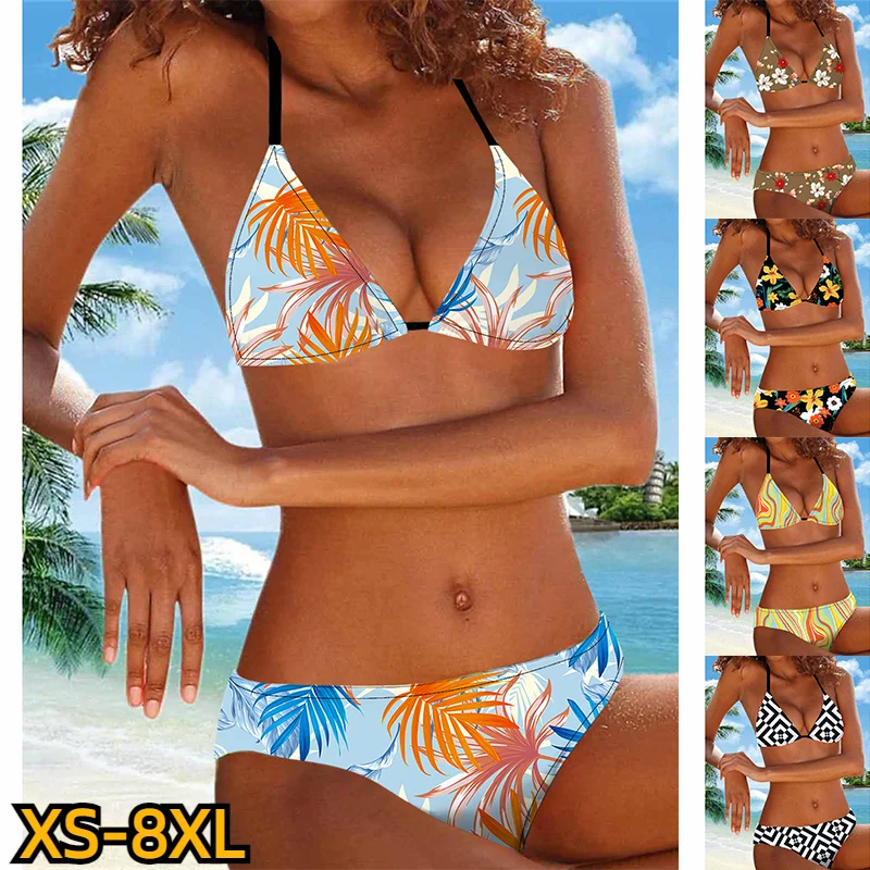 

2023 летний женский сексуальный купальник-бикини, купальник из двух предметов, купальный костюм с винтажным принтом, Женский комплект бикини с высокой талией