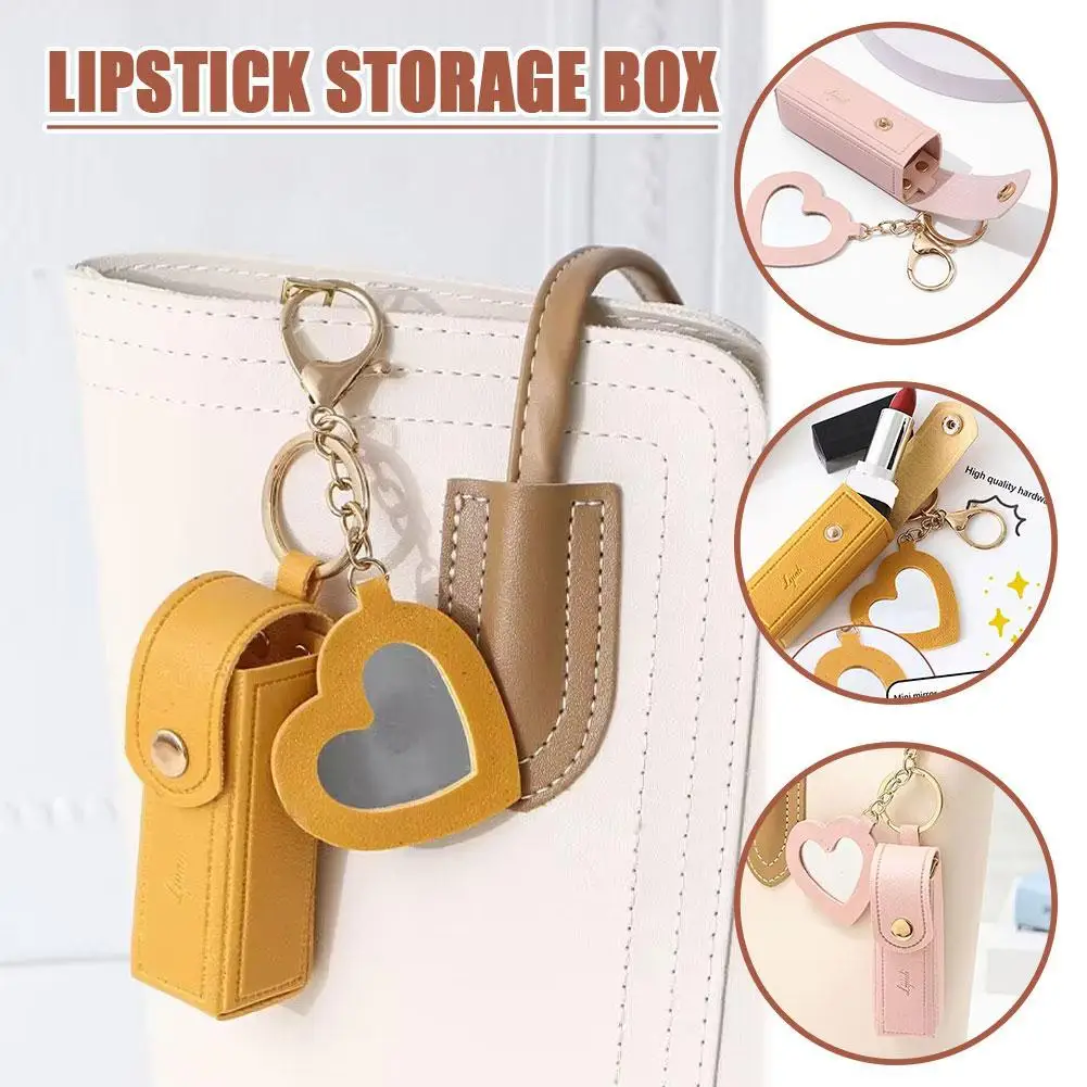 

New Portable Glitter Lipstick Bags Wallet Keychain Mini Protective Cover Solid Color Lipsticks Protective Cover Wallet Keychain