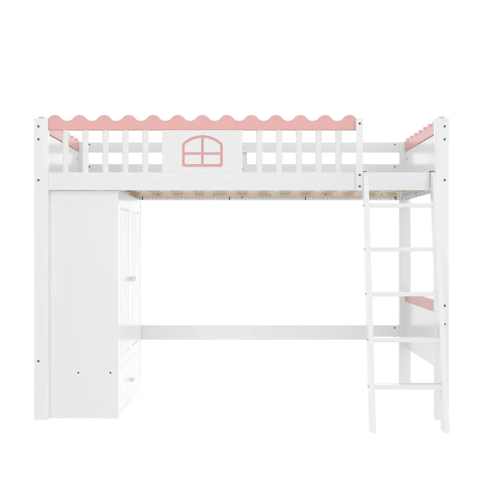 90x200cm modernes Etagenbett, Einzelbett (ohne Matratze), mit LED-Leuchten, mit Kleiderschrank, mit Ablagefach, Kiefernholz, für Schlafzimmer – Detail 14