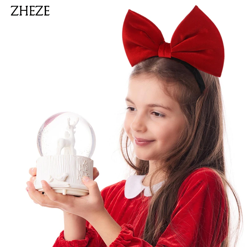 2024 Popular Large 23cm Velvet Bow Hairband For Girls Classic Red Headband Festival Birthday Party Hair Accessories