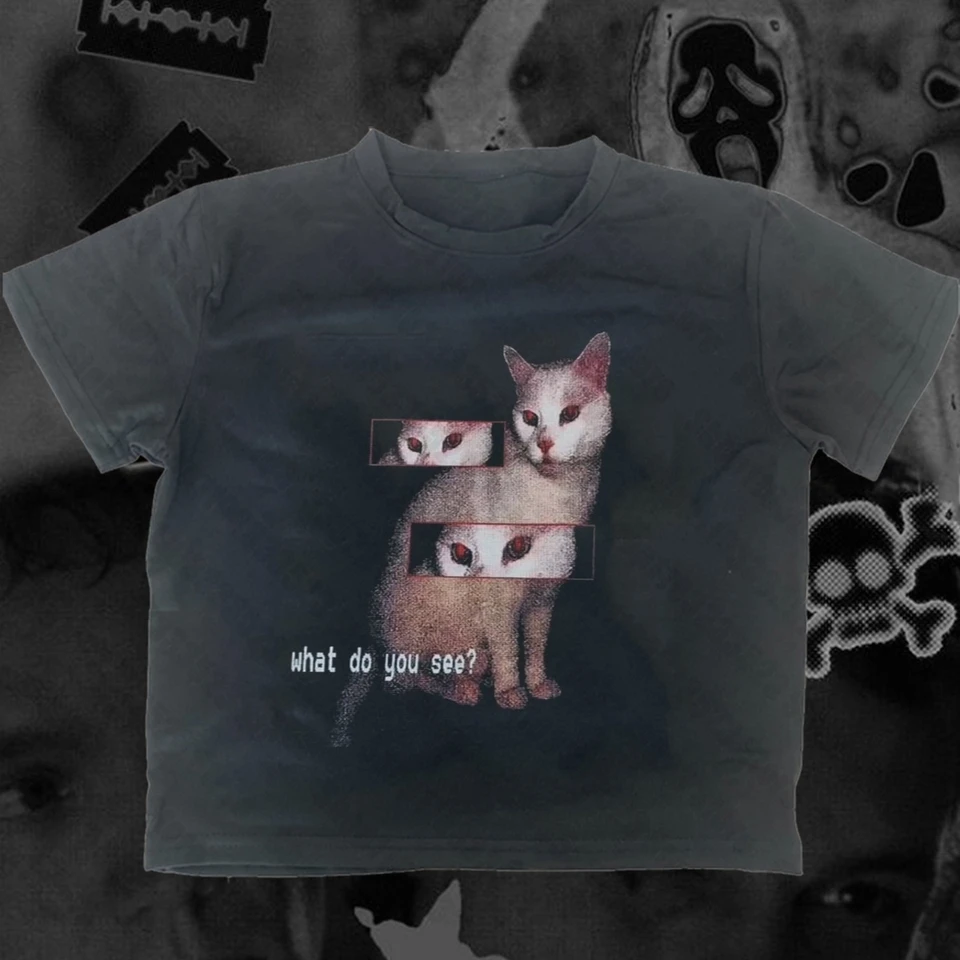 Emo Grunge Top Manica Corta Y2k Camicie Vintage Streetwear