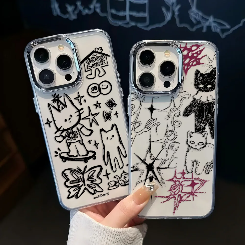 Black Cat Sketch Transparent Phone Case - Soft Silicone TPU Back Cover