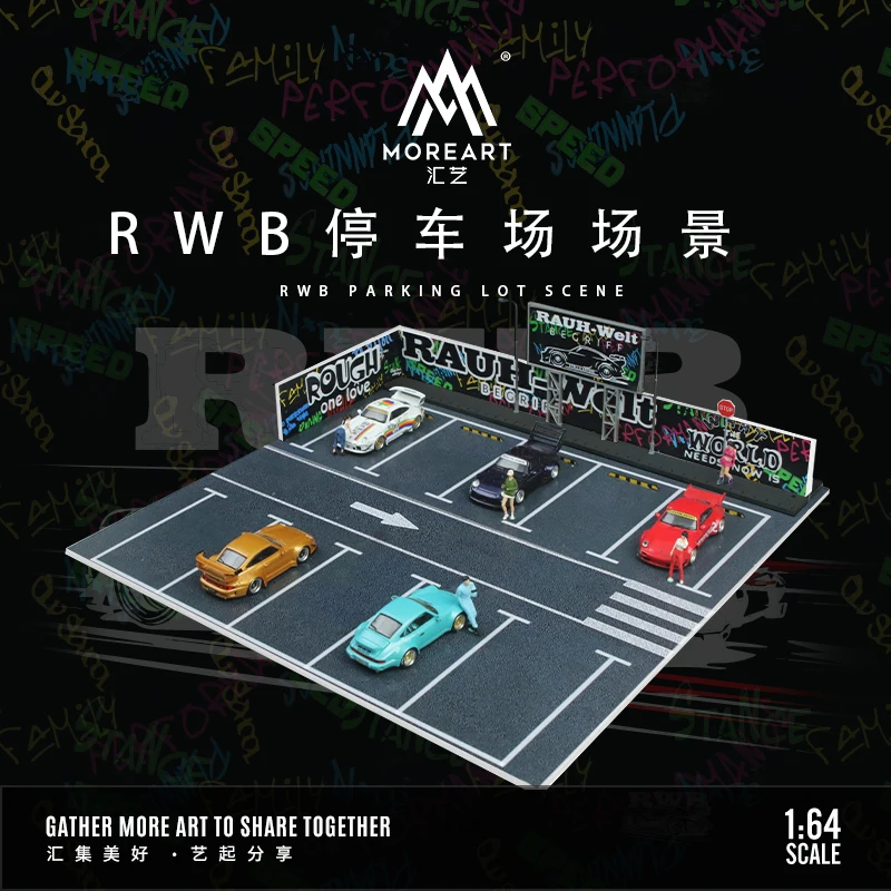 MoreArt 조명 포함 주차 장면, RWB, LBWK 모델 자동차 디스플레이, 선물, 1:64