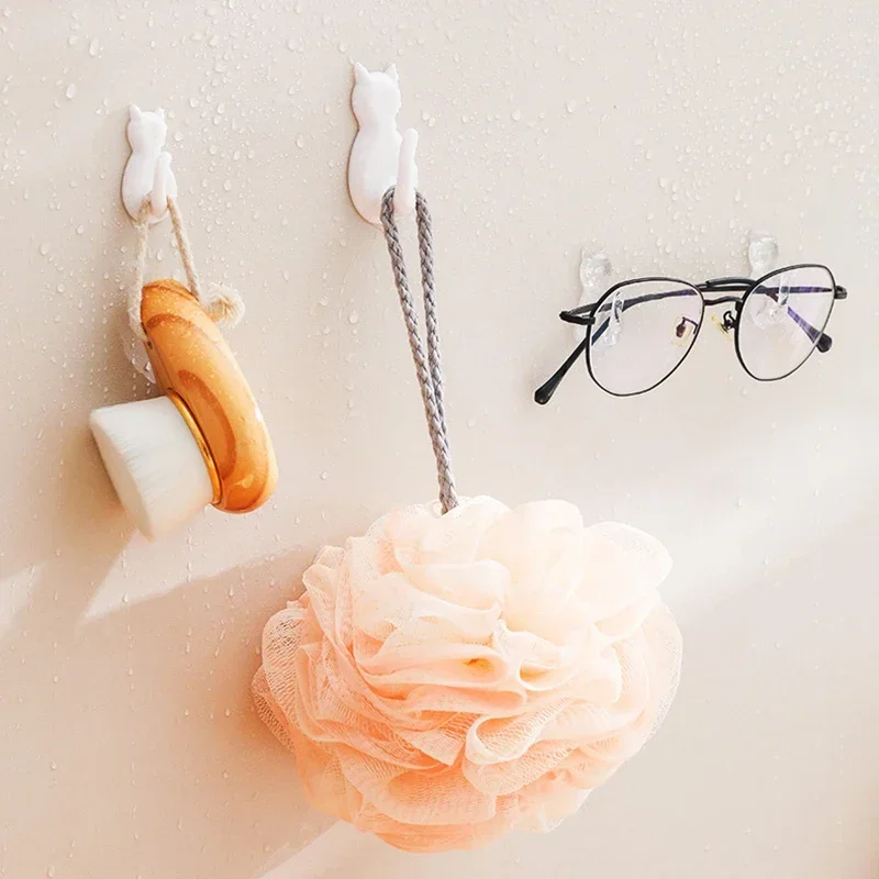 2PCS Waterproof Strong Adhesive Hooks for Bathroom Plastic Cat Wall Sticker Wall Door Hanger For Kitchen Transparent Towel Hook 5