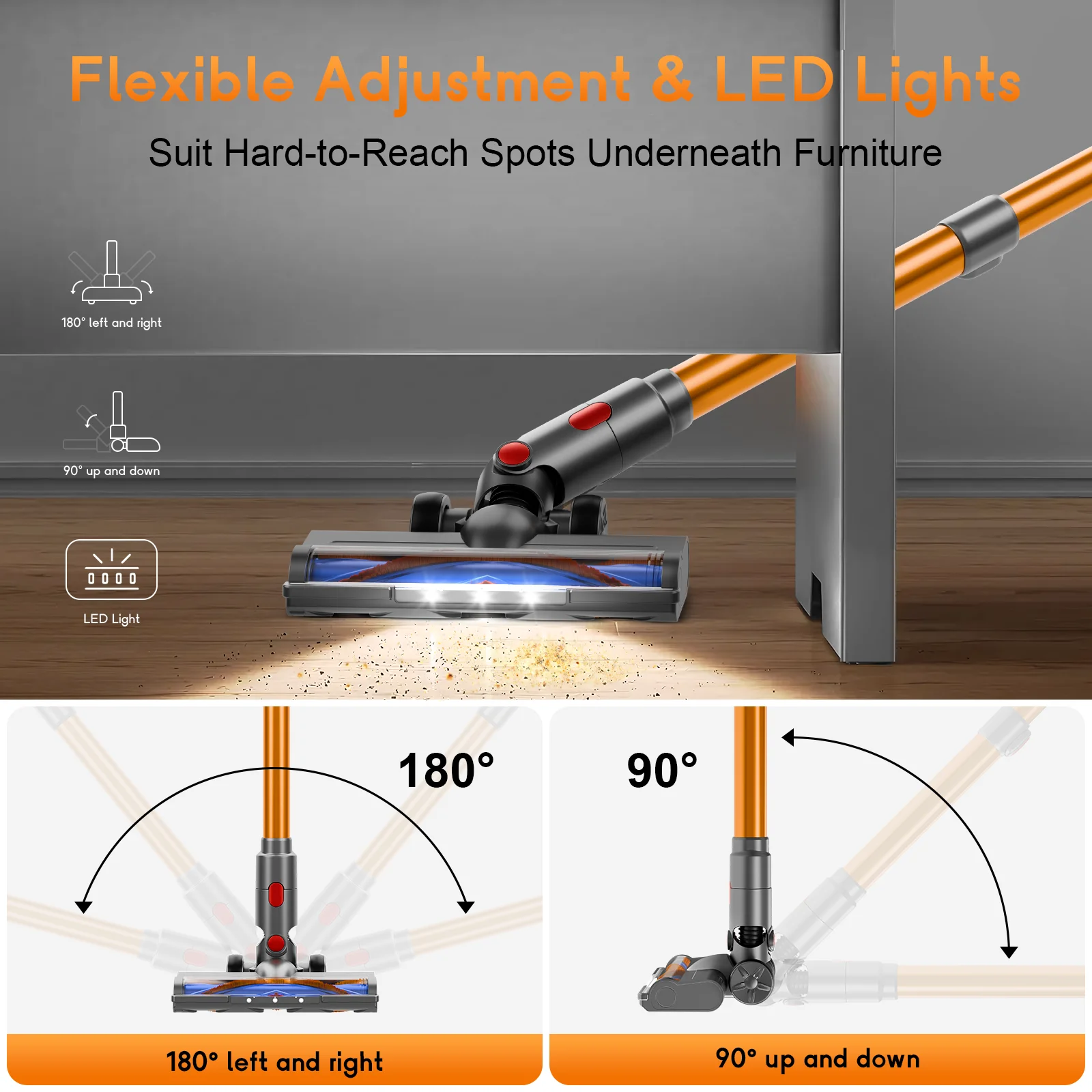 Honki 73KPA Cordless Vacuum Cleaner with LED High Power Strong Suction Wet and Dry Handheld Vacuum Cleaner for Pet Hair Carpet 5