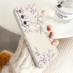 Floral Shockproof Soft Silicone Phone Case - Ultra Protection Cover for S21 Plus (White - 288)