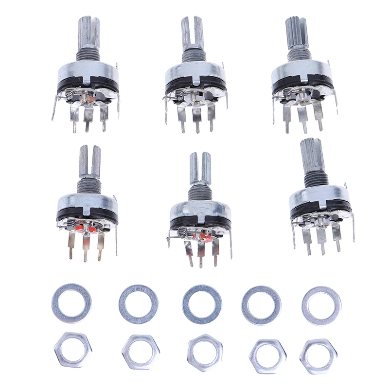 5Pcs RV17 With Switch Potentiometer B1K 2K 5K 10K 20K 50K Handle Length 15mm 5Pin Switch Carbon Film Potentiometer multiturn potentiometer linear potentiometer rotary potentiometer potentiometer kit trimmer potentiometer adjustable resistor