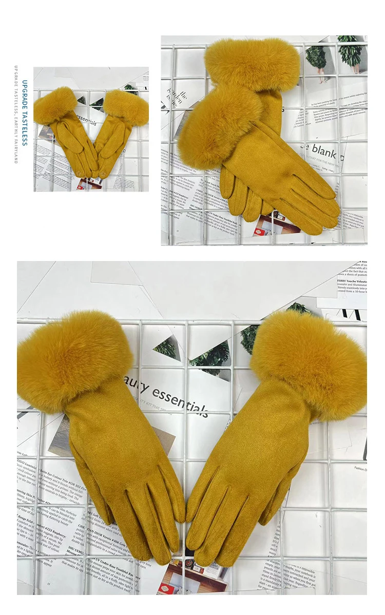 Winter Women Keep Warm Plus Velvet Touch Screen Thicken Plush Wrist Suede Gloves Solid Simple Elegant Soft Drive Cycling