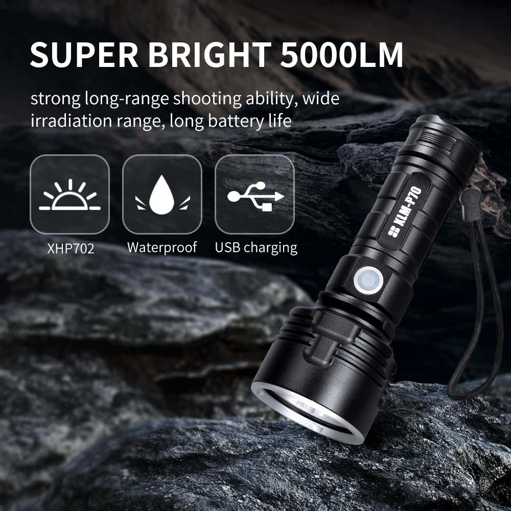 XLM-P70 Lampe de poche, LED lampe torche Rechargeable, 5000LM