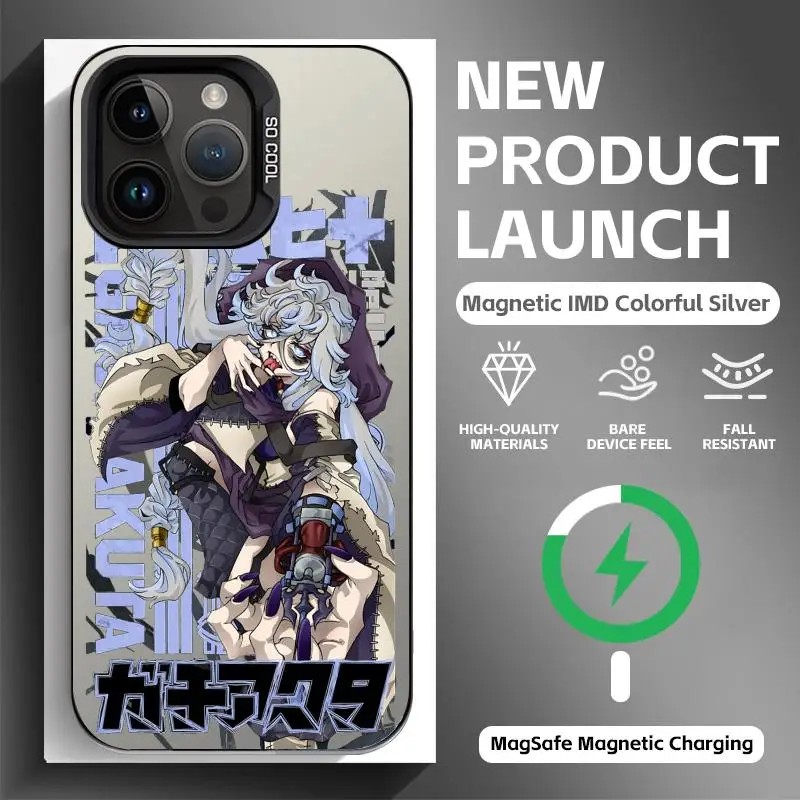 Black Magnetic Anime Phone Case with Colorful Silver Design