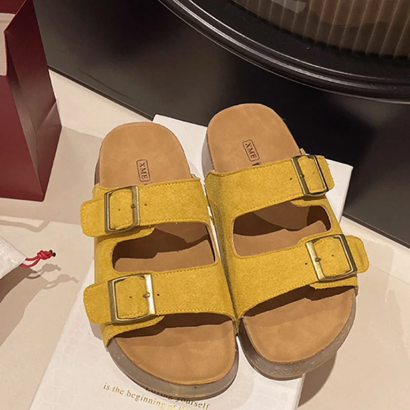 Women's Soft-soled Platform Sandals Double Buckle Flat Slippers