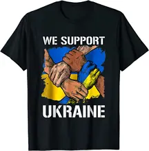

We Support Ukraine No War Ukraine Pray For Ukraine Flag Men T-Shirt Short Casual 100% Cotton Shirts