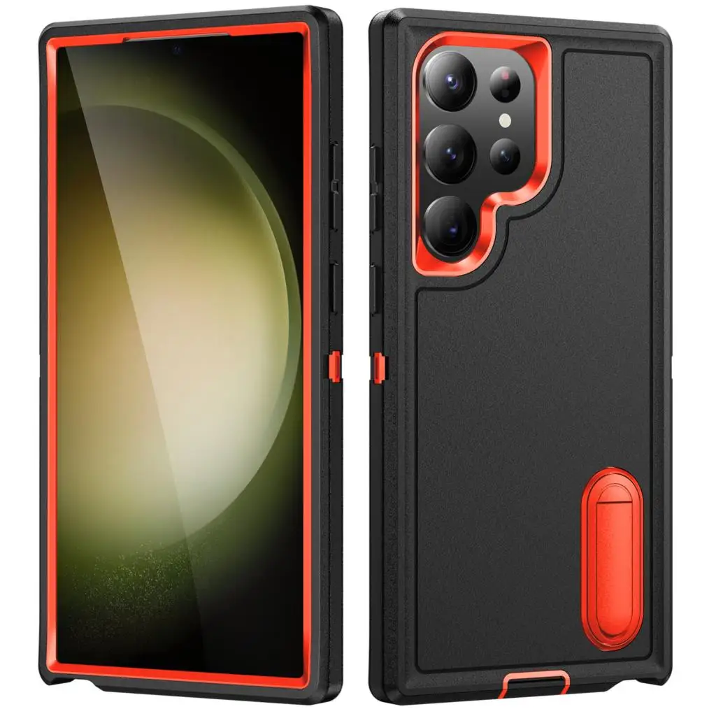 Hybrid 3-in-1 Military-Grade Anti-Shock Protective Phone Case with Hard PC Bracket