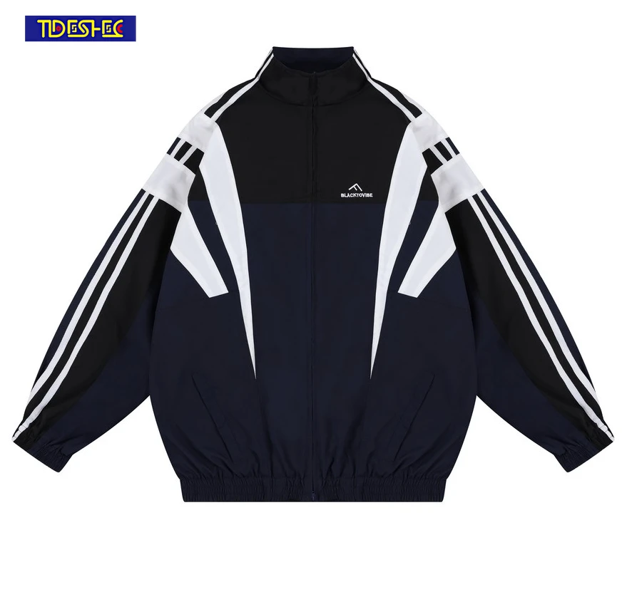 

Fashion Letter Embroidered Casual Sportswear Patchwork Varsity Jacket Men's Stripe Design Coat Unisex High Quality Zipper Jacket