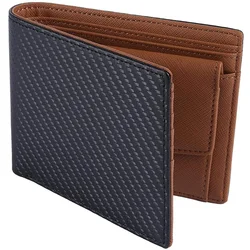 Compact Genuine Leather Bifold Wallet with Multi - Card Holder and Coin Purse (Black Brown Lining)