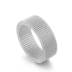 Gold Stainless Steel Mesh Ring with Large Round Crystal and Roman Numerals Design - 8 (Silver Color A)