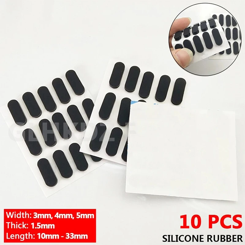 10pcs Thickness 1.5mm, Width 3/4/5mm, Length 10-33mm, Oval Self Adhesive Backed Silicone Rubber Furniture Pads Non-slip Spacers