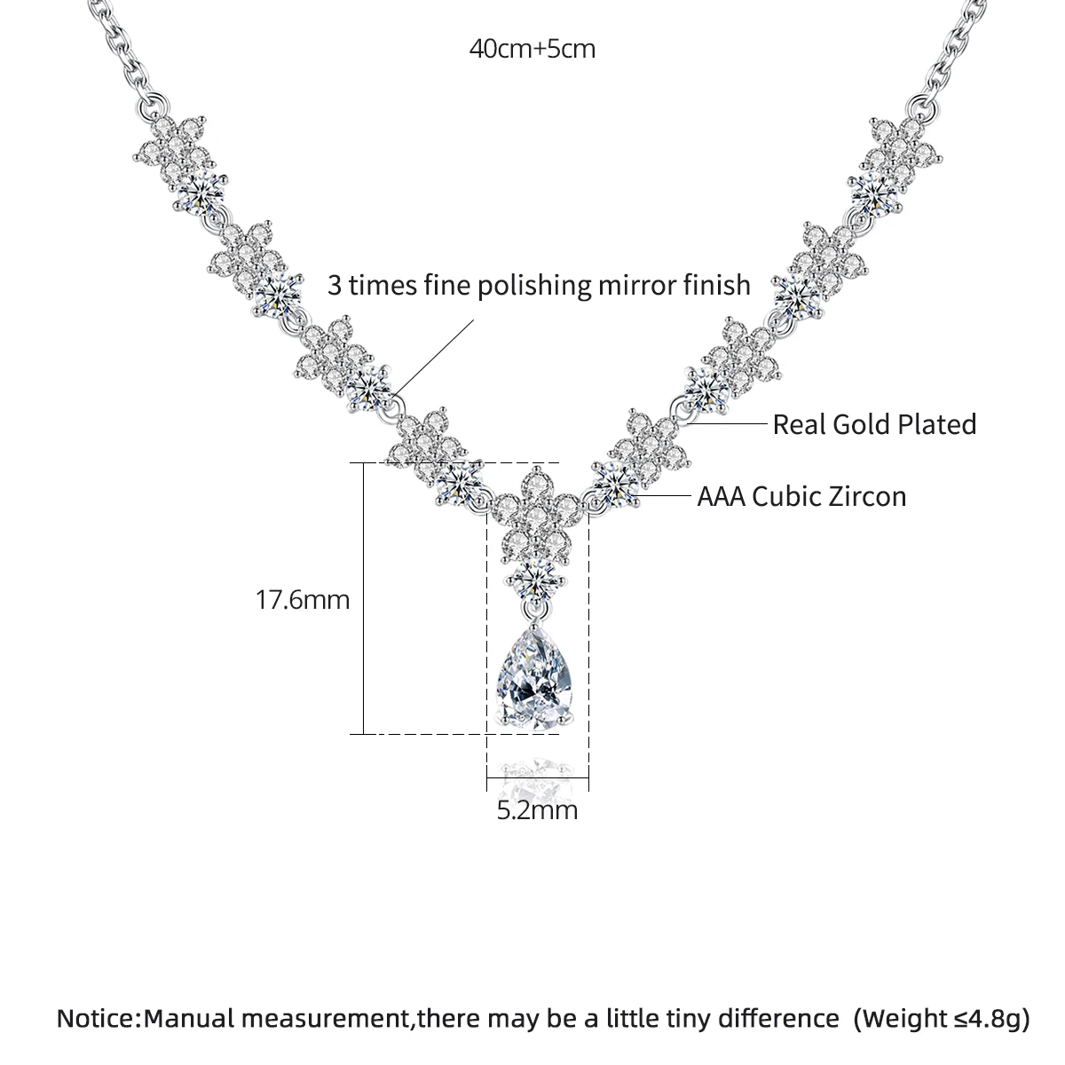 LUOTEEMI Multiple Shinning Cubic Zirconia Flowers Wedding Bridal Necklace for Women Simple Big Waterdrop Luxury Christmas Gifts