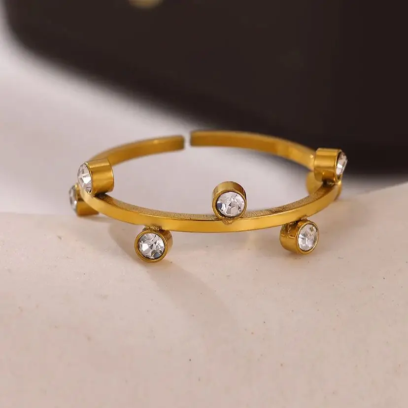 Multi-zirconia Rings for Women 18K Gold Plated Stainless Steel Adjustable