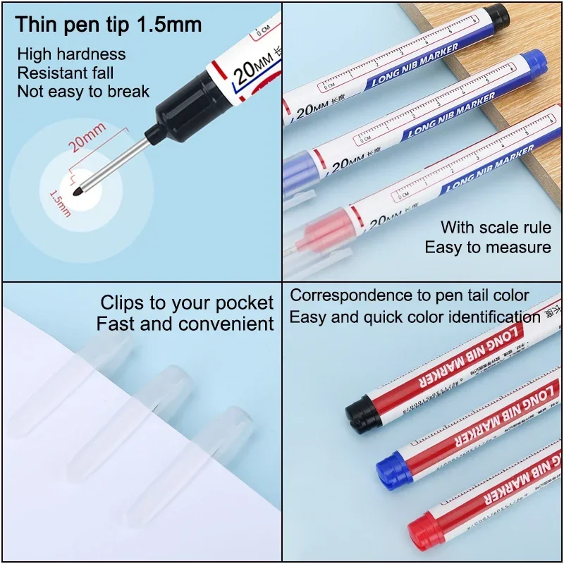 Long Head Markers 4/5Pcs/Set Bathroom Woodworking Decoration Multi-purpose Deep Hole Marker Pens Red/Black/Blue/Green/White Ink