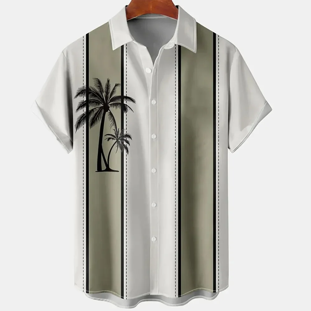 Summer Fashion Men's Short Sleeve Casual Shirt Hawaiian Vacation Coconut Tree Printed Top Seaside Party Wear Men's Oversized Top 3