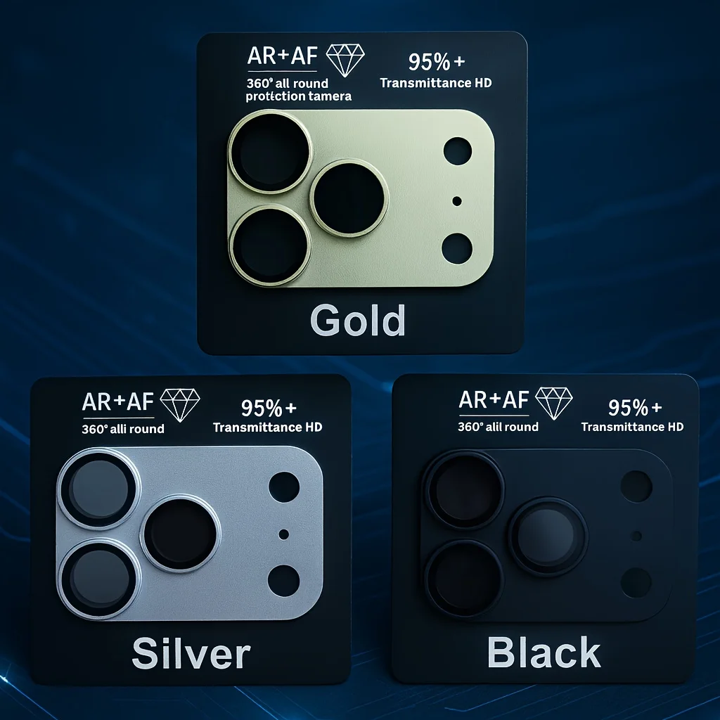 AR+AF HD Camera Protector with Aluminum Metal Ring - Anti-Scratch Full Cover Lens Tempered Glass Film