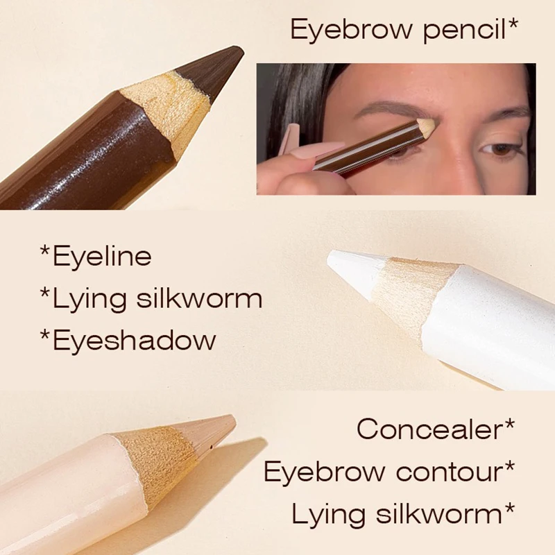 Eye Makeup Set 3pcs Eyeshadow Eyebrow Contour Concealer Wooden Pencil Waterproof Matte Nude Brown Eyeliner