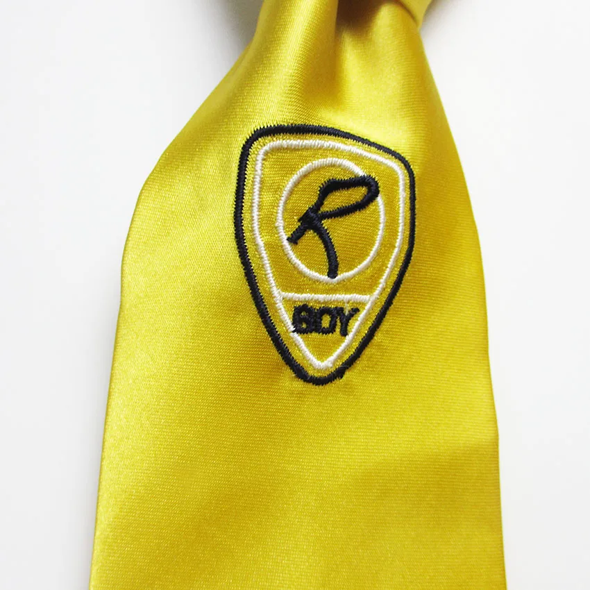 Satin olyester necktie embroidered small gold uniformal boy girl kids cool fashion performance graduate tie school cravate