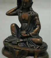 YM 304 8CM Old Tibet Buddhist Bronze Milarepa Arhat Buddha Ride Deer Head Statue 2