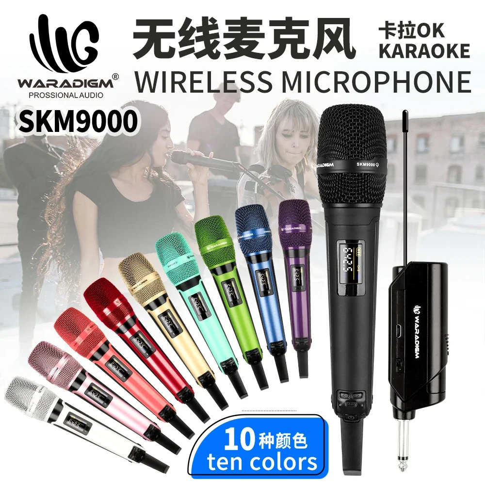 WARADIGM-SKM9000Wireless Microphone, One for Two U Band, FM Home Sound Card, Outdoor Sound Box, Karaoke Stage