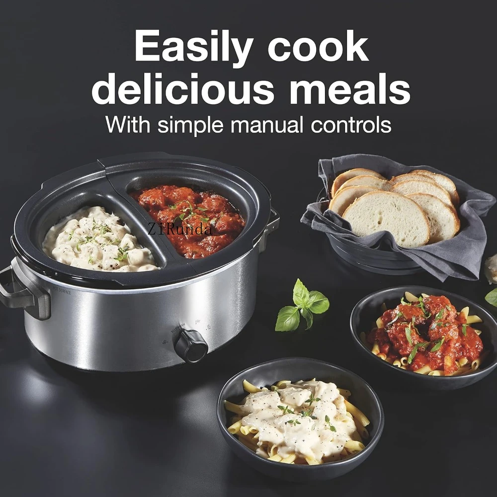 Double Dish Slow Cooker with 6qt Crock and Dual 2.5qt Nonstick, Dishwasher Safe Pot, Slow Cooker 3