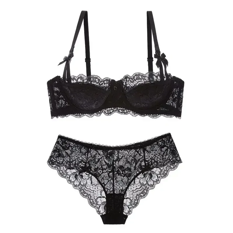 MOYISU Rabbit Ear AB Cup Pure Desire Girl Bra Set | Pull-up Bra With Bow | Breathable French Lace Bra | Anti-slip Cup Date Night_voghion.com