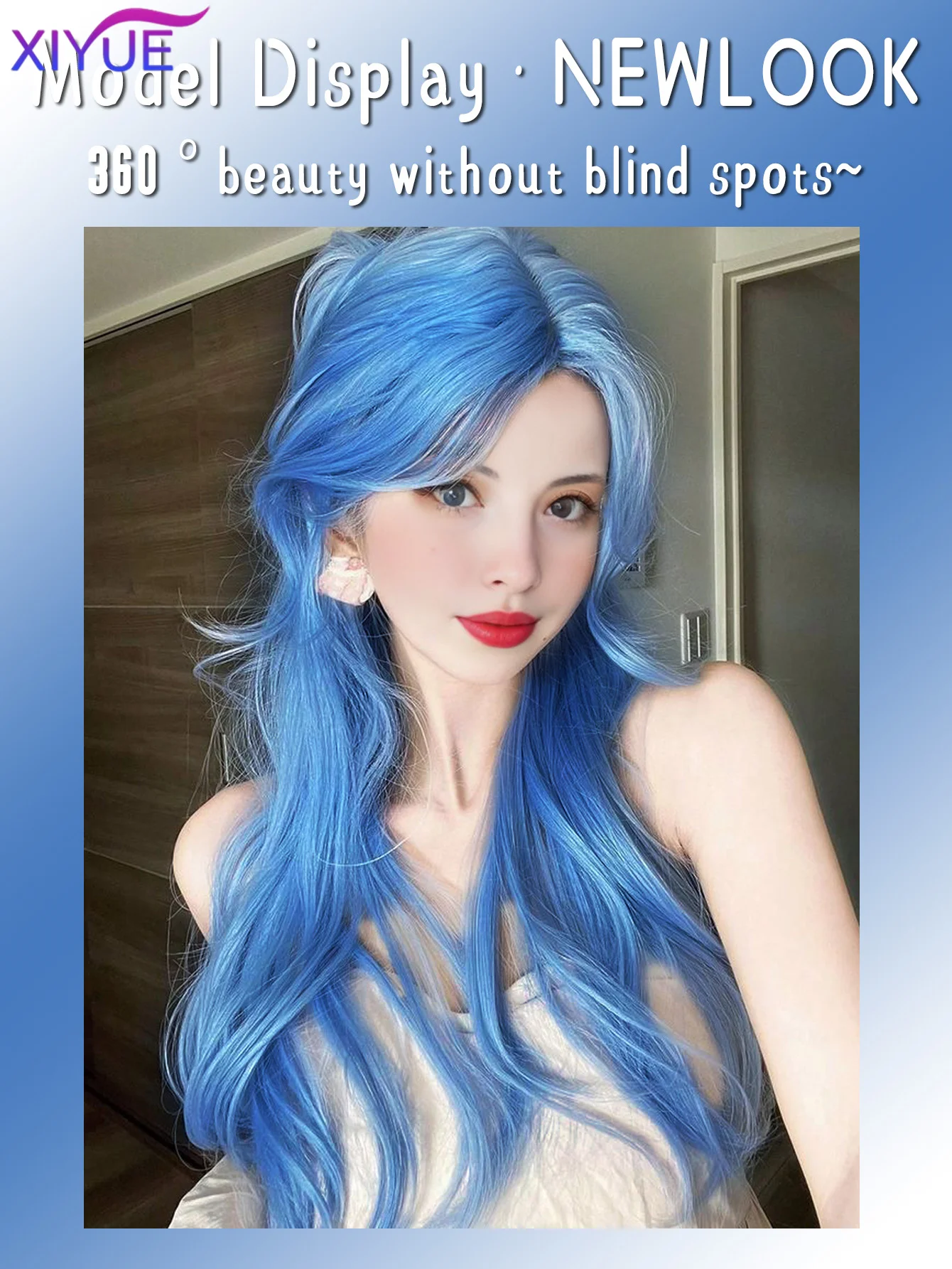 22Inch Sea Blue Color Synthetic Wigs Middle Part Long Natural Wavy Hair Wig For Women Cosplay Drag Queen Party Heat Resistant