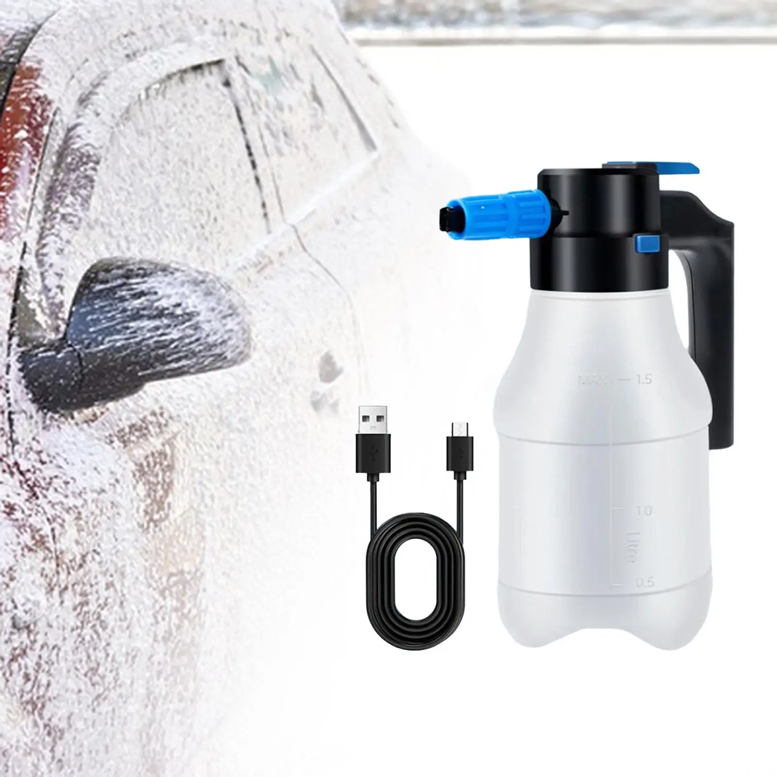 

1.5L Electric Foam Sprayer,Electric Car Wash Foam Watering Can Pump Foam Sprayer for Watering Garden Plants,Window Cleaning