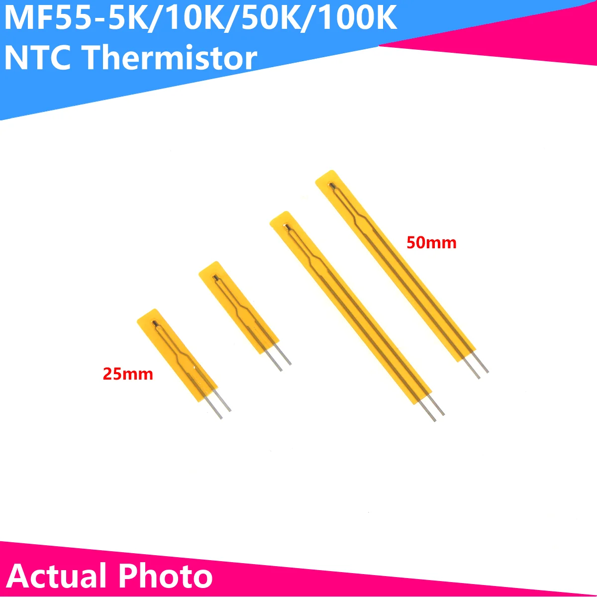 초박형 필름 NTC 서미스터, MF55, 3435/3950 온도 센서, 5K, 10K, 50K, 100K