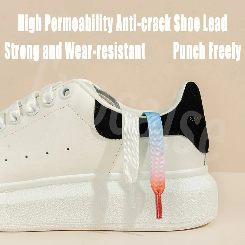 1Pair MCQ Black White Shoelaces Rainbow Shoelace Mc queen Sneaker Casual Shoes Laces Gradient 12MM Width Flat Shoe laces Strings Shoe Laces Shoe Accessories