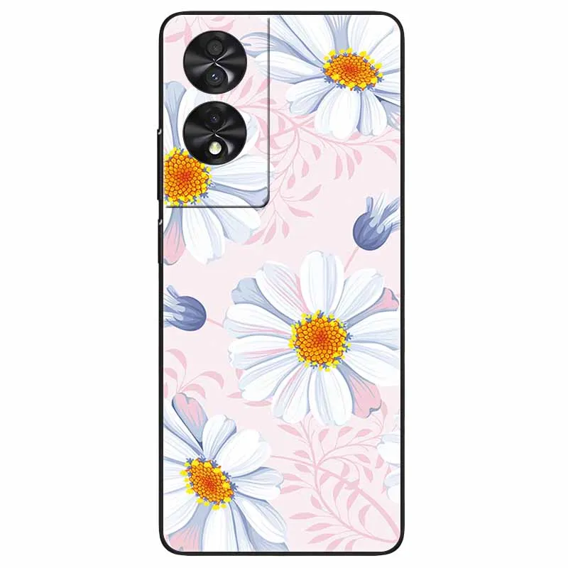 Floral Silicone Soft TPU Phone Cover with Black Bumper