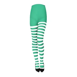 Women's Red and Black Striped Thigh High Stockings for Christmas Party and Cosplay (White Green)