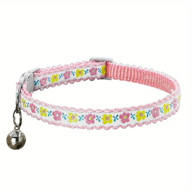 Exquisite Floral Embroidered Cat Collars, Adjustable And Durable Pet Collars, Cat Supplies, Cute Cat Collar With Bell   Perfect 6