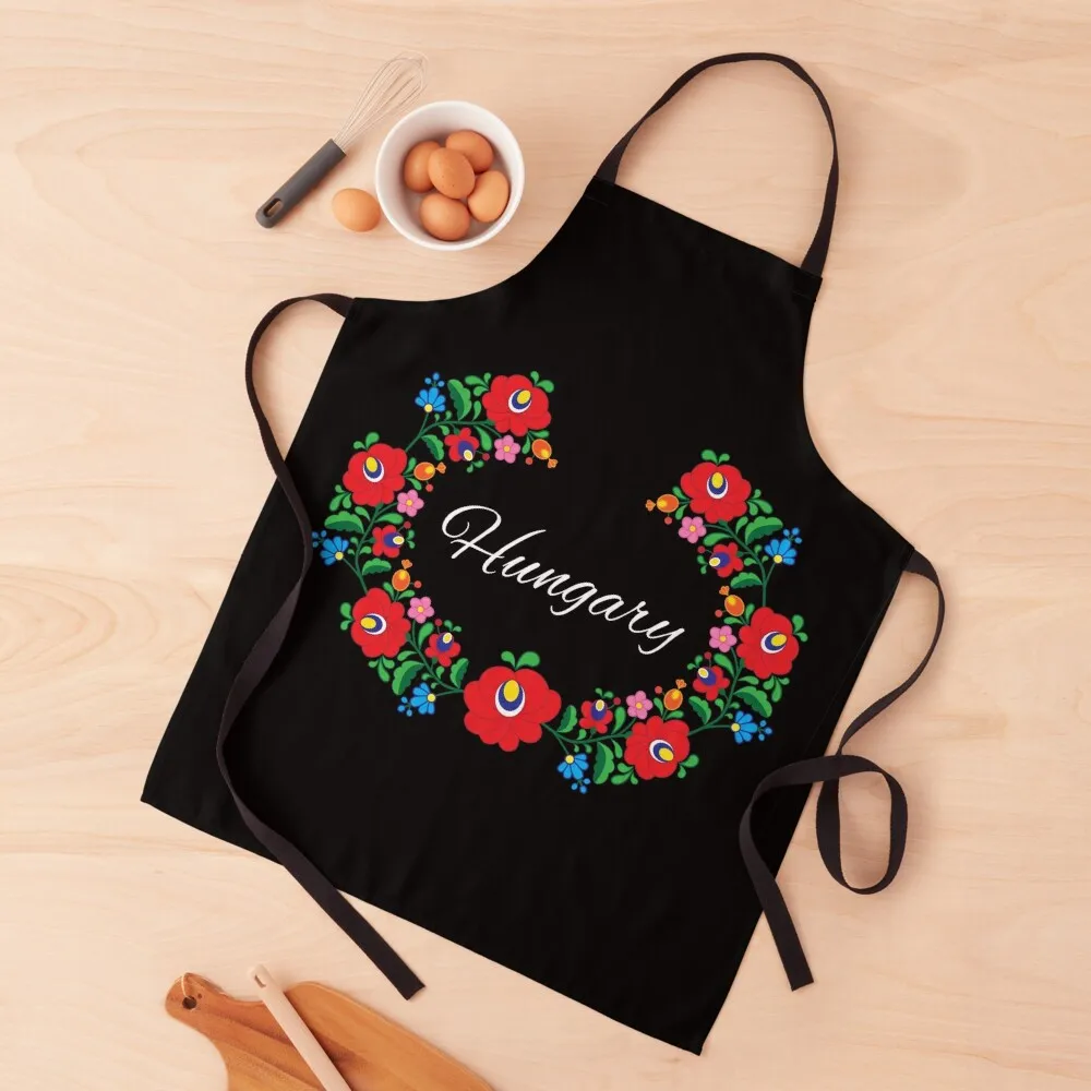 

Kalocsai Wreath - Hungary (White Text) Apron Kitchen New 2022 Year Women Kitchen'S Apron